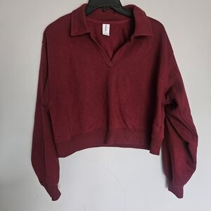 Womens Nordstrom Abound V Neck Deep Red Collared Top Small S NWOT